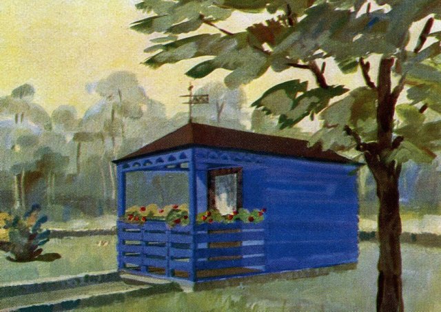 kleines Gartenhaus in der Mitte des Gartens