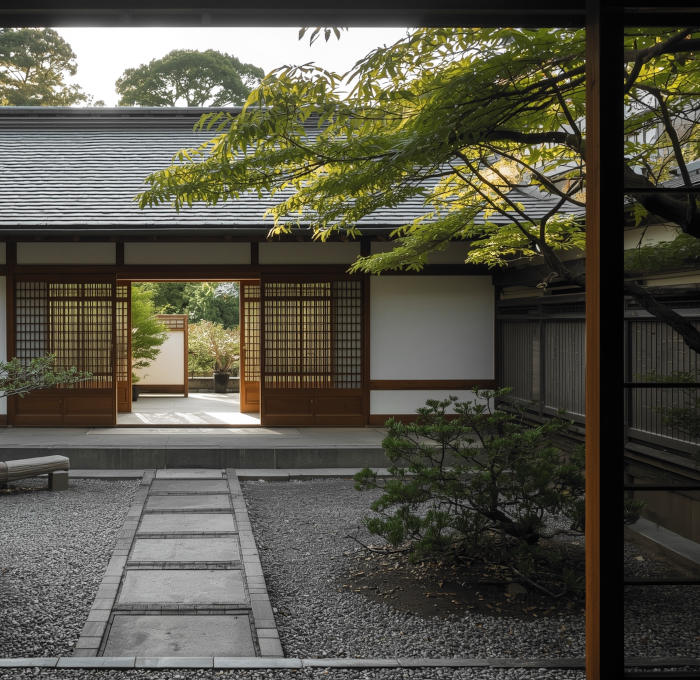 Zengarten und japanisches Wohnhaus