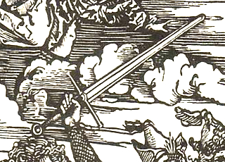 Albrecht Dürer Holzschnitt: Die vier apokalyptischen Reiter, Detail Schwert