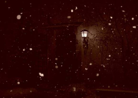 Schneeflocken in Winternacht