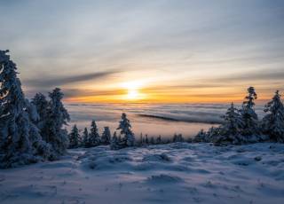 Winterlandschaft mit aufgehender Sonne