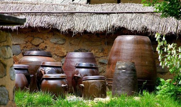 Traditionelle koreanische Keramiktöpfe zur Fermentierung